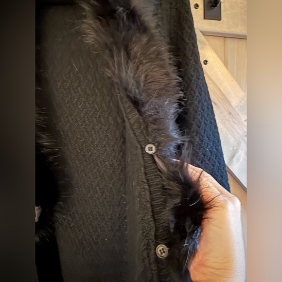 NWOT Lovestitch Black Faux Fur Trim Coatigan - Picture 11 of 14